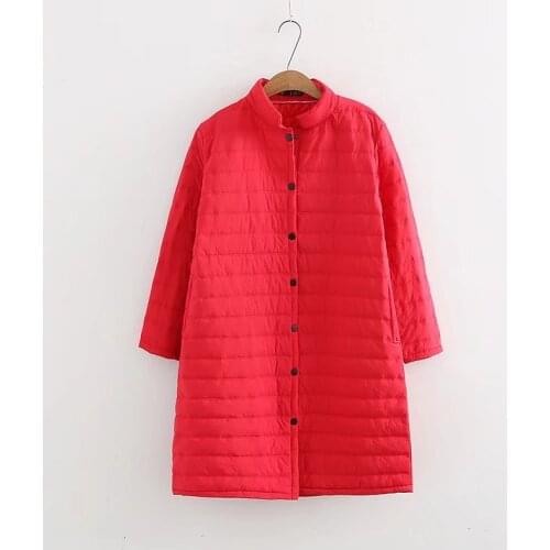 Plus Size Thin Red Wadded Autumn Winter Jackets Women Cotton Long Padded Coat Outwear Warm Chaquetas Parka Feminina