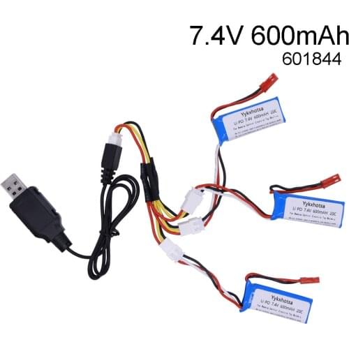 7.4V 600mAh 20C Lipo Battery with USB charger for WLtoys K969 K979 K989 K999 P929 P939 RC Car Parts 2s 7.4v Battery 601844