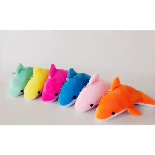 Cute 3D Small Dolphin Plush Doll Animal Pendant Toy Key Ring Chain Woman Bag Charms Faux Fur PomPom Car Keychain Party Trinket