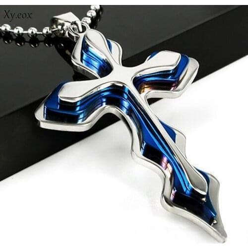 Fashion Unisex Mens Stainless Steel Cross Pendant Necklace Chain Cool