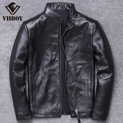Youth Genuine Clothing Male Head Layer Thickness Cowhide Short A Stand Lead Leather Jacket Skin Loose Coat Tide Motorcycle
