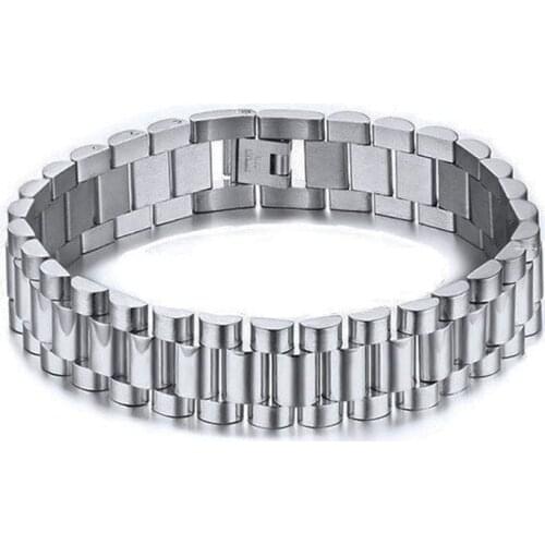 15mm/10mm Men Stainless Steel Watchband Strap Bracelet Watchband Wristband Bracelets Trendy Hip Hop Wrist Strap Link