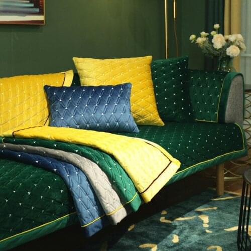 Modern Quilted Velvet Couch Covers for Sofas 1/2/3/4/5 Seater Plush Slipcover Solid Soft Combination Armchair Sofa Towel Green