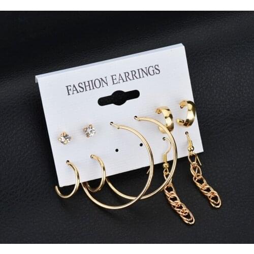 Personality ring crystal earring combination set 5 pieces set