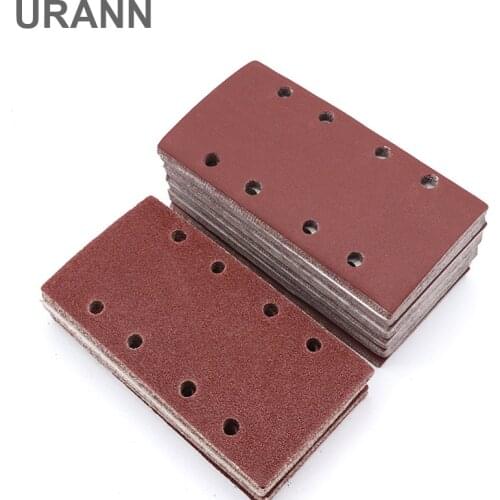 10pcs 185x95mm 8 hole Square flocking sandpaper self-adhesive sandpaper Porous back velvet disc Grit 40/60/80/120/150/180~800