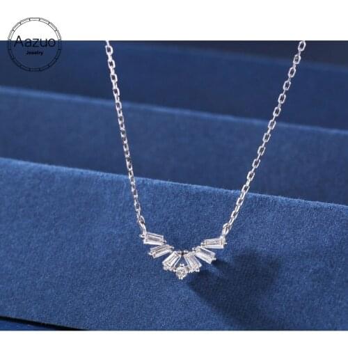 Aazuo 18K Orignal White Gold Real Diamonds V Shape Necklace gifted for Women Wedding Link Chain Au750