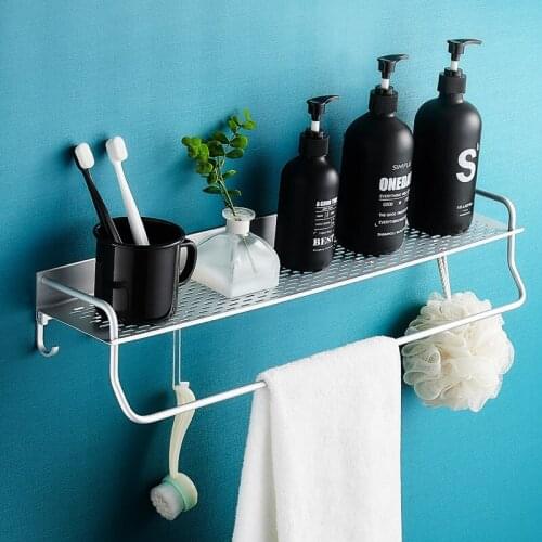 Bathroom Shelf Towel Rack Aluminum Wall Shelf Square Shampoo Shelf Cosmetic Shelves Kitchen Nets Shelf Bathroom Accessories