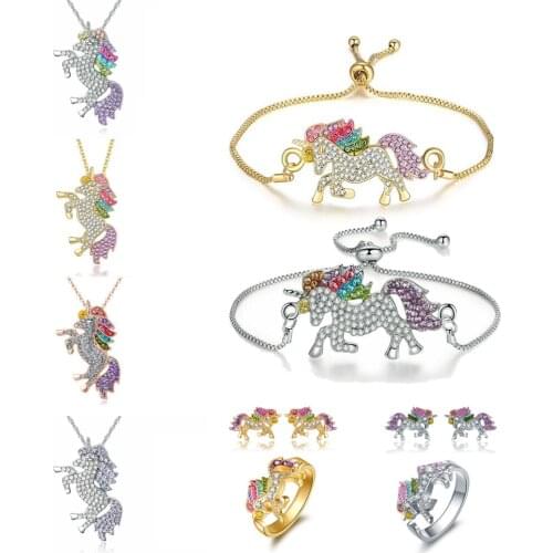 Luxury Crystal Unicorn Necklace Cute Cartoon Horse Jewelry Accessories For Women Girl Pendant Necklace Jewelry