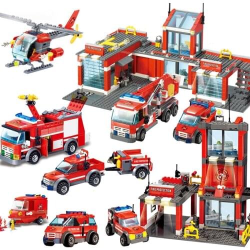 Fire Fighting Rescue Trucks Car Building Blocks City Police Firefighter Bricks Children Boys Toys Christmas Gifts