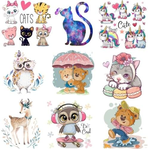 Prajna Cute Animal Patch Heat Transfer Vinyl Iron On Transfers For Clothing DIY Thermal Stickers On Clothes Cartoon Cat Applique