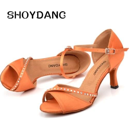 SHOYDANC Womens Tango Ballroom Latin Dance Shoes salsa shoes 10cm/6cm heeled Hot Sales High-heels Dance Shoes Girls Satin Brown