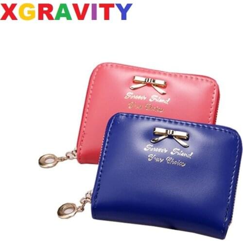 Stock Clearence XGRAVITY Fashion Small Wallet Tie Design Ladies Fashion Coin Purse Zipper Lady ID Card Holders Female Wallets