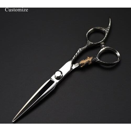 Customize logo Japan 440c Upscale 6 '' Golden tiger hair scissors haircut thinning barber cutting shears hairdresser scissors