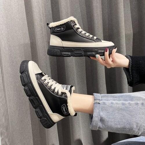 Winter Woman Casual Shoes Girl Platform Concise Lace-Up Shallow Round Toe Thick Bottom Plush Warm Shoes Zapatillas De Mujer