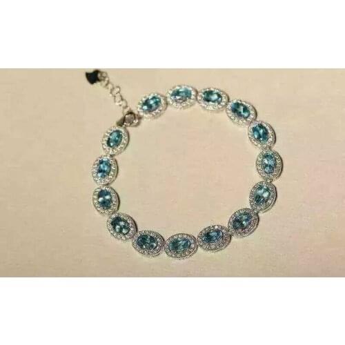 Natural blue topaz Bracelet Natural gem stone Bracelet 925 silver bracelet luxurious classic round women party gift Jewelery
