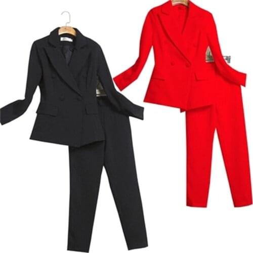 Fashion Leisure suit female red black white New professional suit jacket + slim suit pants two suit women size XS-2XL