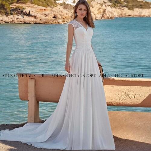 ADLN V-neck Boho Wedding Dress Custom Made Double V-neck Chiffon Beach Bridal Gown vestido de fiesta de boda suknia ślubna