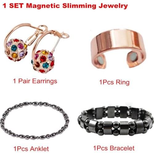1 Set Magnetic Therapy Slimming Earrings Bracelets Rings Lose Weight Body Relaxation Massage Slim Ear Studs Patch Health Jewelry