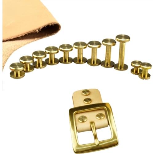 10PC Solid Brass Double Plane Button Stud Screw Nail Rivet Screw Back Leather Belt for Sewing Handmade DIY Accessories Material