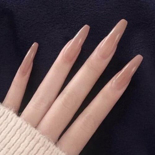 24pcs fake long fingernail Powder grey nude super long manicure removable false nails Manicure patch TY