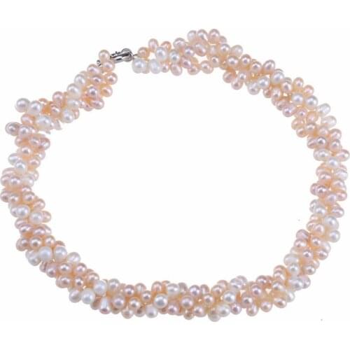 3 row 100% nature white purple pink freshwater cultured pearl silver clasp