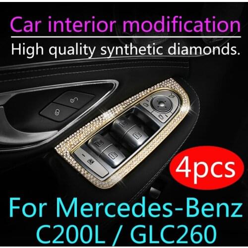 4pcs For Mercedes-Benz C200L GLC260 Car Interior Modification Key Modification Diamond Decoration Window Key Decoration