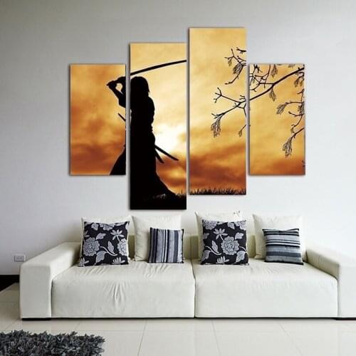 4PCS HD Printing Japanese Samurai Portrait Art Painting Poster Modern Living Room Bedroom Home Decoration Accessories Frameless
