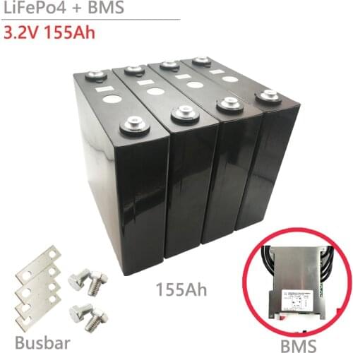 4Pcs LiFePo4 3.2V 155Ah Grade A Lithium Iron Phosphate Battery Pack Cell For Solar System Storage Saving with Busbar & BMS