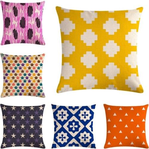 45X45 CM Geometric Cushion Cover Colorful Throw Pillow Case Striped Dotted Cotton linen Cushion Cover For Bedroom