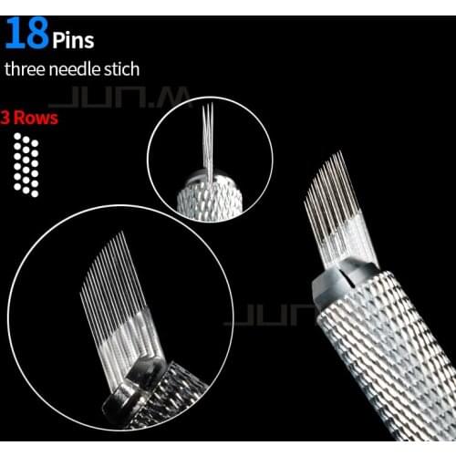 50Pcs Professional Permanent Makeup Microblading Eyebrows Needle 3 Rows 6 Columns 18 Needles Blades For Microblading Manual Pen