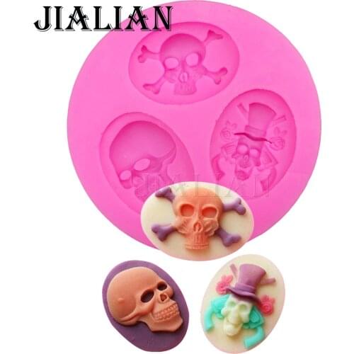 Free shipping Halloween skull chocolate Party cake decorating tools DIY baking fondant silicone mold T0269
