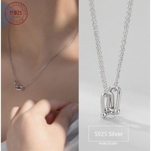 U Shape Double-deck Pendant Necklace Chains for Women Real 925 Sterling Silver Women Necklace Bride Silver Jewelry Accessories