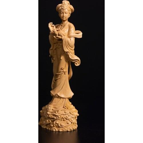 18cm Chang'e Wood Statue Beauty Story Character Mythological Figures Chinese Mythology Goddess of Moon Boxwood Sculpture