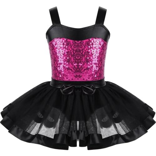 Kids Sleeveless Sequined Dancewear Girls Ballet Tutu Dress Gymnastics Leotard Children Ballerina Stage Performance Dance Costume