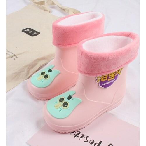 Children Kids Rain Boots Lovely Waterproof Boy Girls Non-slip Rainboots Baby Toddler Rain Flat Fashion Cartoon Cotton Warm Shoes