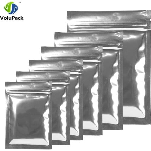 Various Size 100pcs Glossy Silver Tear Notch Flat Pouch Heat Sealable Aluminum Mylar Package Zip lock Storage Bag