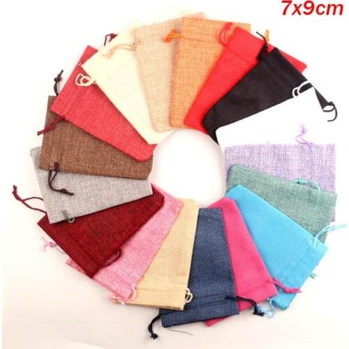 10Pcs 7x9cm Cotton Linen Drawstring Package Bags Jewelry Candy Christmas Wedding Decoration Gifts Packaging Bags & Pouch