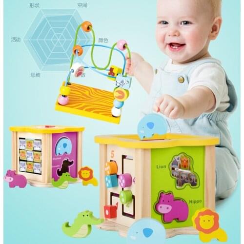 Classic Multi-function Round Bead Jigsaw Puzzles Wooden Learning Education Puzzle Games Toy Box Montessori