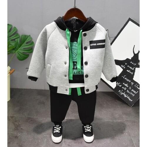 Autumn winter Clothing Sets boy Cotton casual childrens wear Baby Boys Baseball jacket + hoodie + pants 3Pcs Clothes Sets