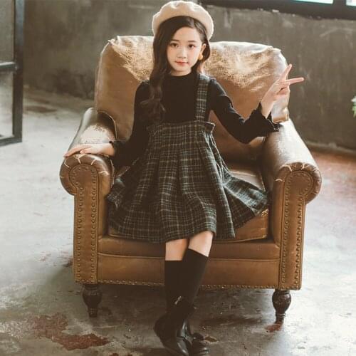 Girls Skirt Suit With Suspenders New 2021Fashionable Spring Costume For Girls Bottom Top+Plaid Two-Piece Set For Children Skirt