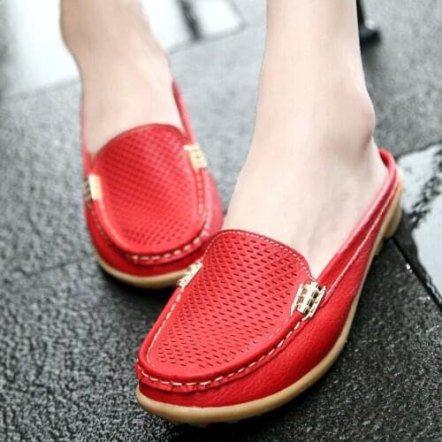 Summer Genuine Leather Women Shoes Casual Flat Loafers Peas Non-Slip Soft Shoes Ladies Moccasins Footwear Plus Size 35 -41