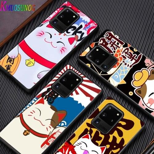 Lucky Cat Cute for Samsung Note 20 S20 Ultra Plus A91 A71 A51 A41 A31 A21 A21S A11 A01 Bright Black Phone Case