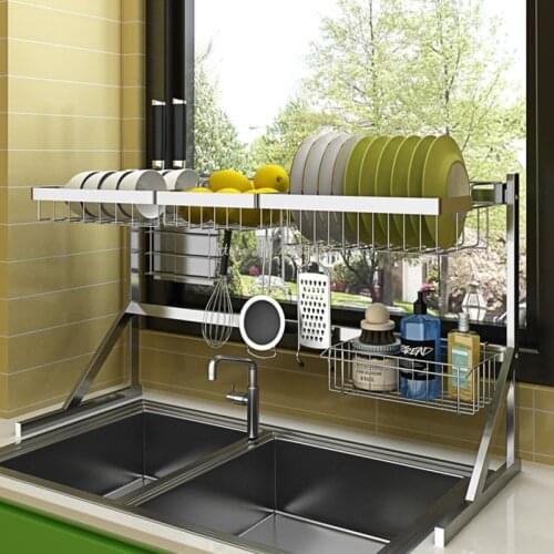 Multi-use kitchen stainless steel storage & hanger Sink Drying Rack stand racks for cup Bowl plate spices with Removable hook