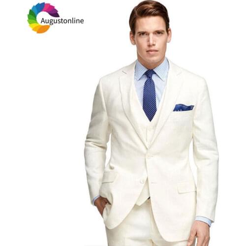 Latest Designs Ivory Linen Suits Men 2019 Custom Made Groom Suit Men Blazer Jacket 3Piece Vintage Trajes De Hombre Traje Hombre