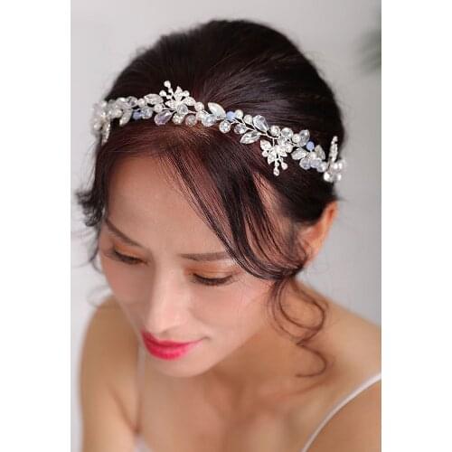 2020 New Fashion Silver Headband Pearl and Crystal Headdress Handmade Hair band women Headpieces Wedding Bridal Hair Accessories
