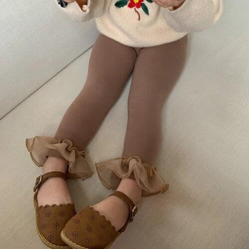 New 2021 Spring Baby Girls Cotton Leggings Ruffles Patchwork Korean Style Pure Color Tights Toddlers Kids Skinny Pants