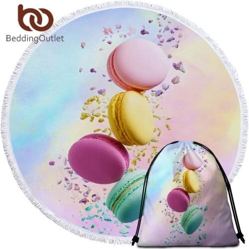 BeddingOutlet Macaron Round Beach Towel 3D Print Tapestry Microfiber Adults Toalla Chocolate Bath Towel With Tassels Dessert Mat