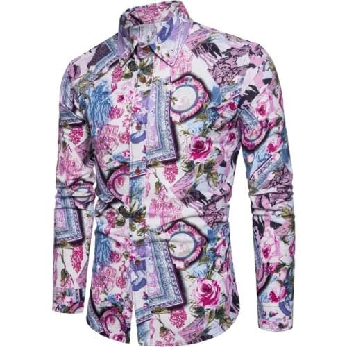 Casual Fashion Slim Fit Mens Shirts Long Sleeve European Country Floral Printed Men Shirts 5XL Summer Shirt Male Clothing A433