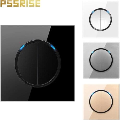 PSSRISE G11 16A 2Gang 1Way/2Way Crystal Glass Panel Push Button Switch LED indicator Black/White/Gold/Gray one year warranty