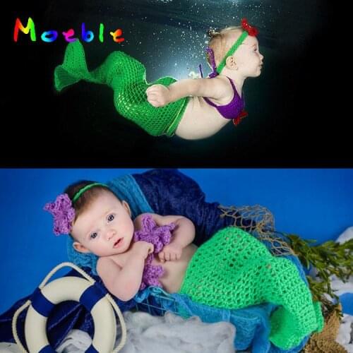 2018 New Crochet Mermaid Tail BABY Girl Photo Props Baby Mermaid Photography Props Baby Girls Christmas Costume MZS-15072